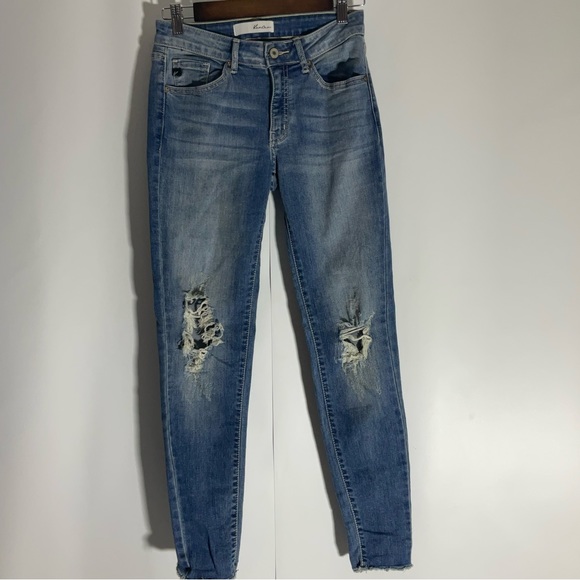 KanCan Estilo Stone Wash Distressed Straight Leg Jeans Five Pocket Zip Front 25 - Picture 7 of 16